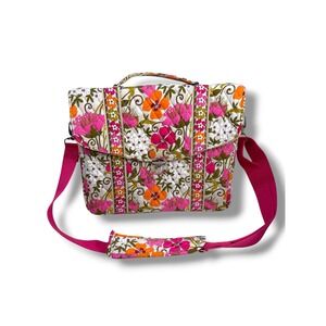 Vera Bradley Tea Garden Quilted Floral Laptop Messenger Bag Boho Retro Crossbody